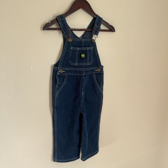 JOHN DEERE Kid’s Contrast Stitch Denim Bib Logo Overalls, 100% Cotton- Size 2T - Picture 3 of 8